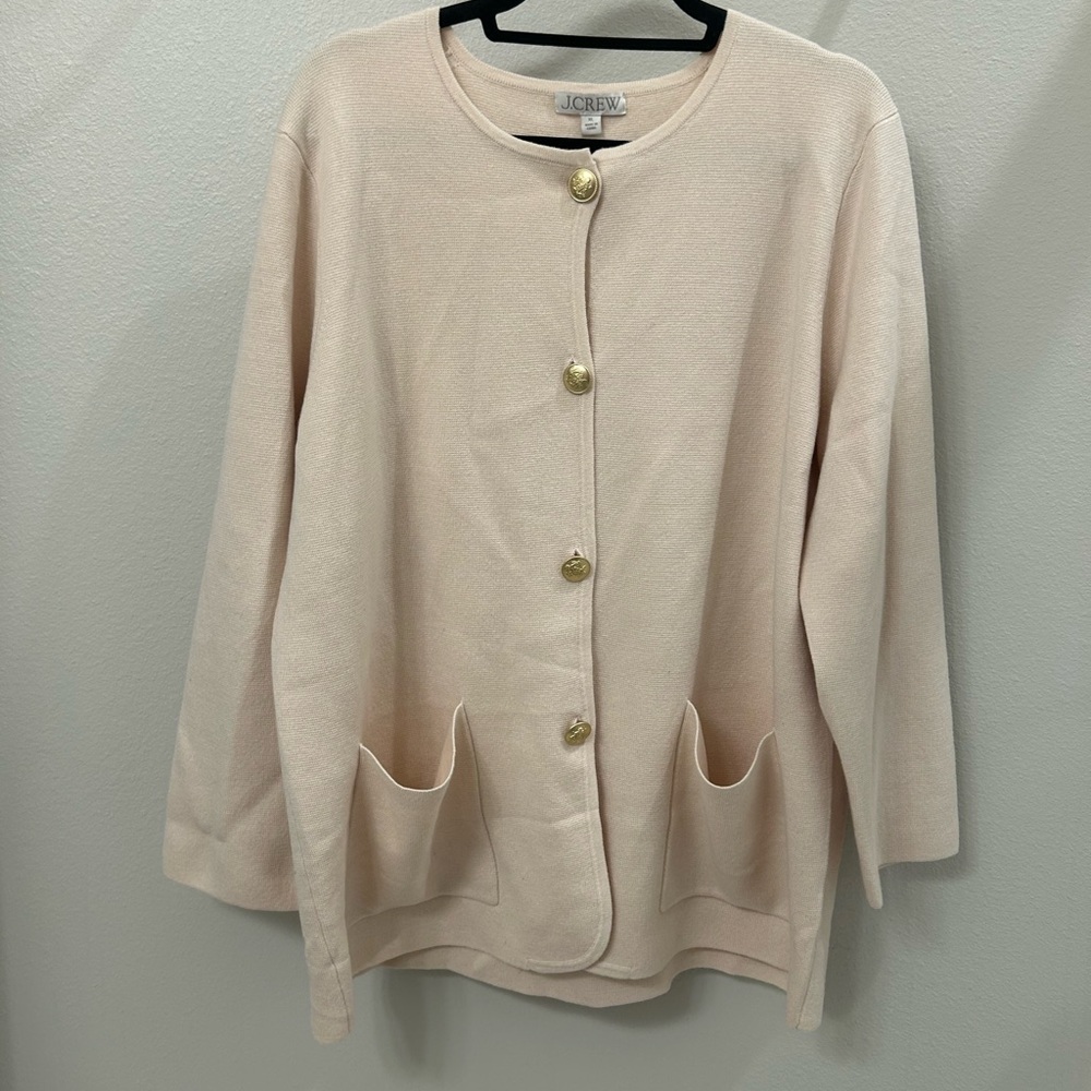 J. Crew Women's Light Cream Cardigan with Gold Accents